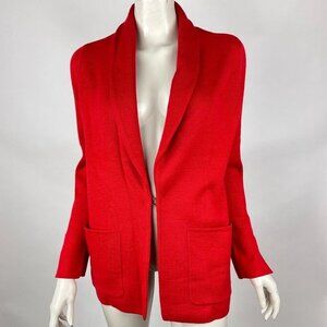 Anthropologie HWR Monogram Owen Red Long‎ Cardigan Wool Button-up Sweater Women